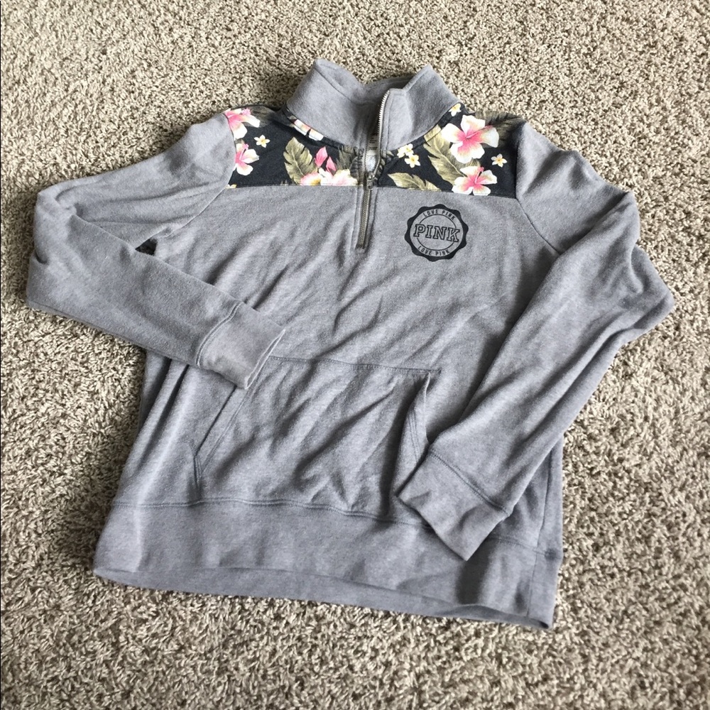 Gray with floral PINK Victoria Secret sweatshirt